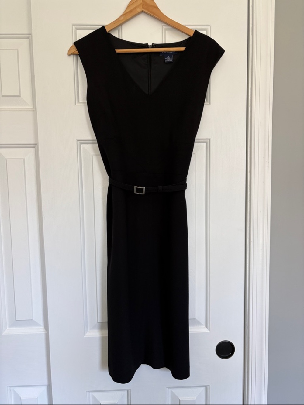 Ann Taylor Black V-Neck Belted Midi Dress